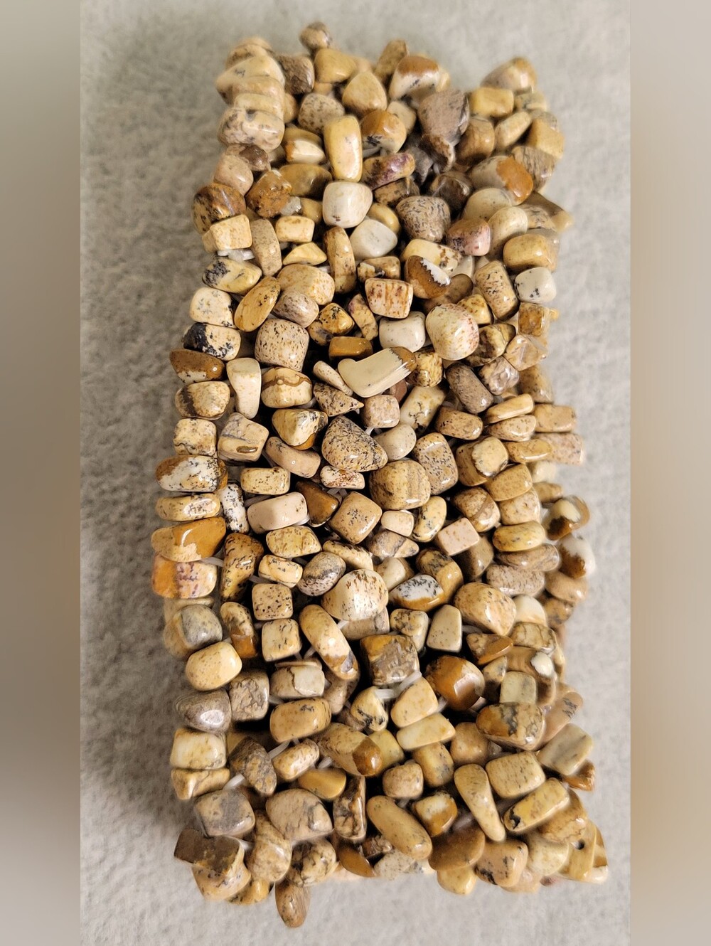 Vintage Chunky Picture Jasper Stone Chip Stretch Bracelet Multi Strand Wide Cuff